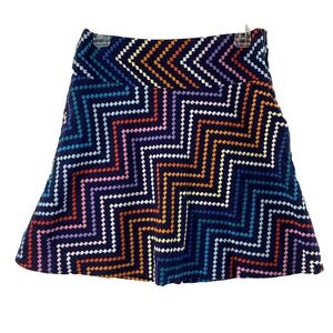 Sevier Skirt Womens 29 W Navy‎ Colorful Zigzag Embroidered A line Retro Mod